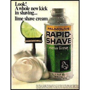 1967 Palmolive Lime Shave Shaving Cream Vintage Print Ad Safety Razor Wall Art